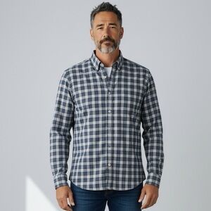 UNTUCKit Carmenet - Untucked Shirt for Men, Plaid Blue, Long Sleeve, Regular Fit